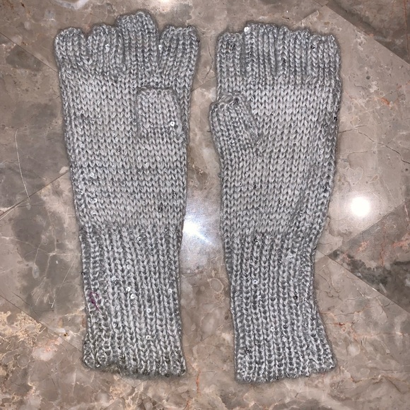 SEQUIN KNIT FINGERLESS GLOVES